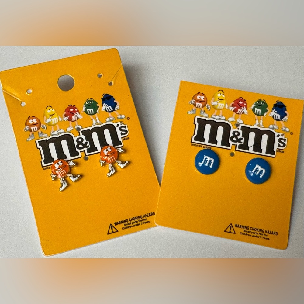 New M&M’s Blue and Orange Earrings TWO Pairs